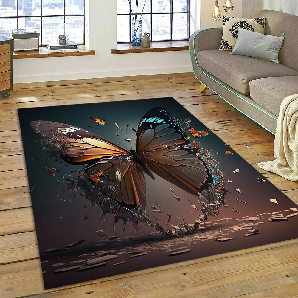 HD Fantasy Butterfly Flower Cartoon Carpet Rug for Home Living Room Bedroom Sofa Doormat Decor,Kids Area Rug Non-slip Floor Mat
