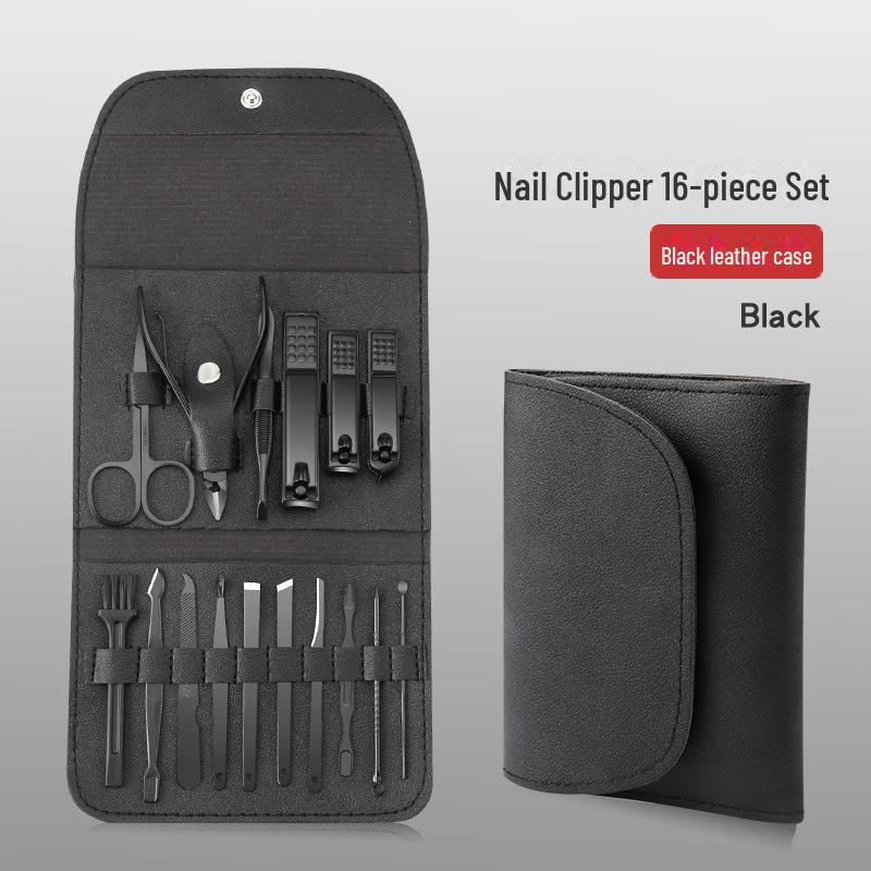 Spot 16-Piece Black Stainless Steel Nail Clipper & Pedicure Tool Set