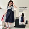 Girls' Cowboy Strap Skirt Set 2026 Summer Korean Edition Striped Short Sleeve Two Piece Set Girls' Casual Dress