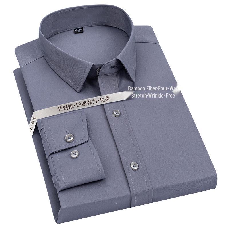 Men's Wrinkle-Resistant Polyester Stretch Long Sleeve Dress Shirt