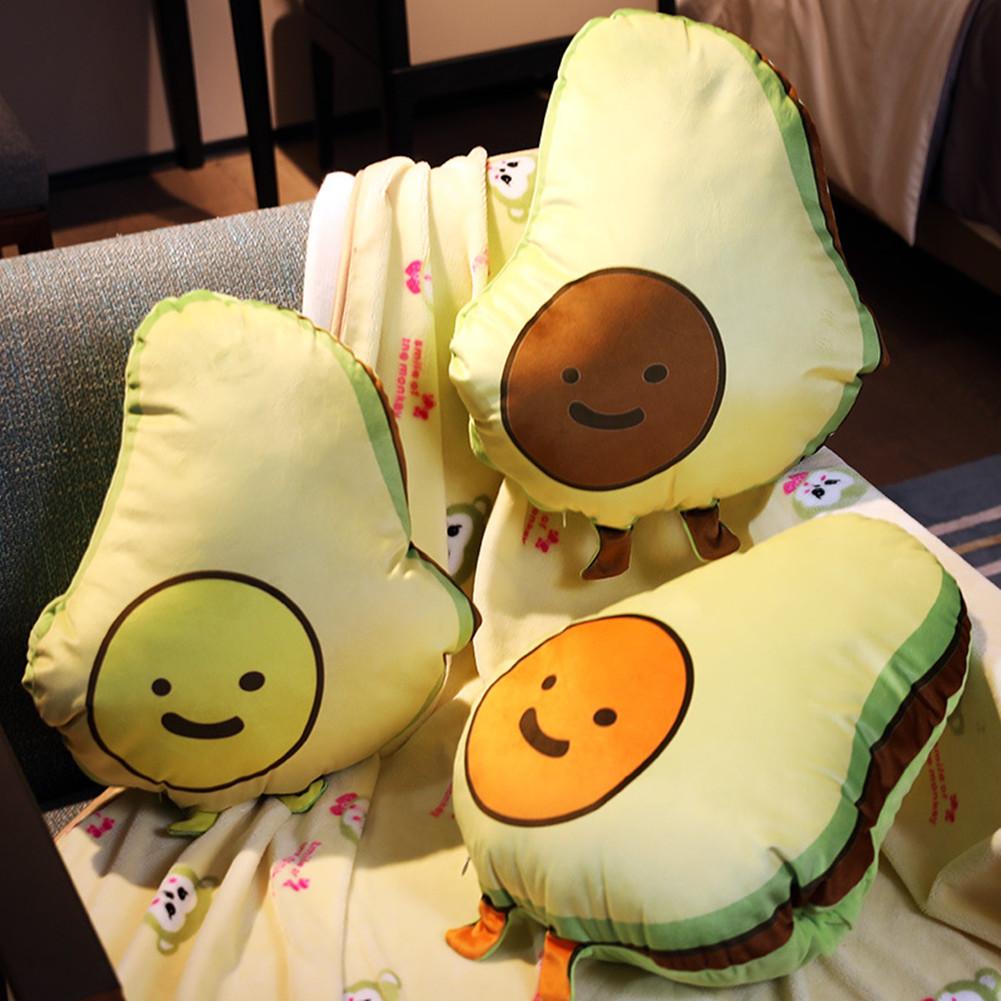 Cartoon Avocado Throw Pillow with Blanket Plush Pillow Stuffed Toy for Home Car