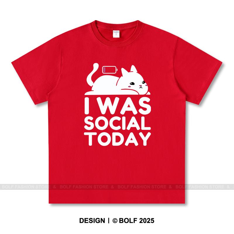 Women's I Was Social Today Printed T-Shirt 100% Cotton Oversized Introvert Graphic Tees for Summer Tops Anti-Social Streetwear