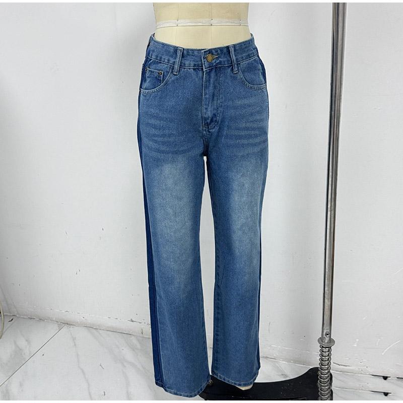 

Мешковатые джинсы для женщин, модные повседневные прямые широкие женские джинсовые брюки с высокой талией и карманами, весна 2025, офисные женские джинсы для улицы L синий