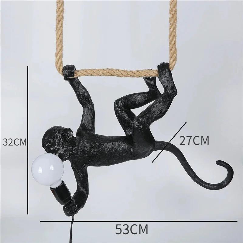Nordic Creative Hemp Rope Pendant Pendant Light Resin Monkey Light Bedroom Children's Room Home Decoration Ceiling Pendant Lamp