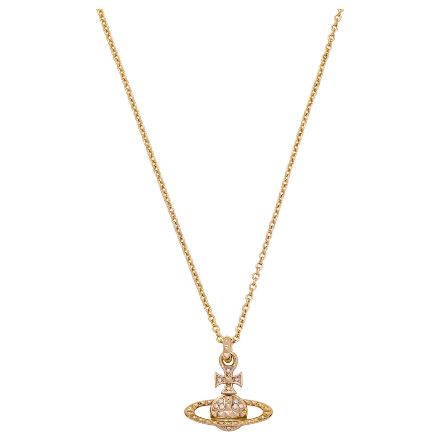 Vivienne Westwood Mayfair Studded Flat Saturn Brass Necklace Women necklace Gold 63020052R115MYR115 Box
