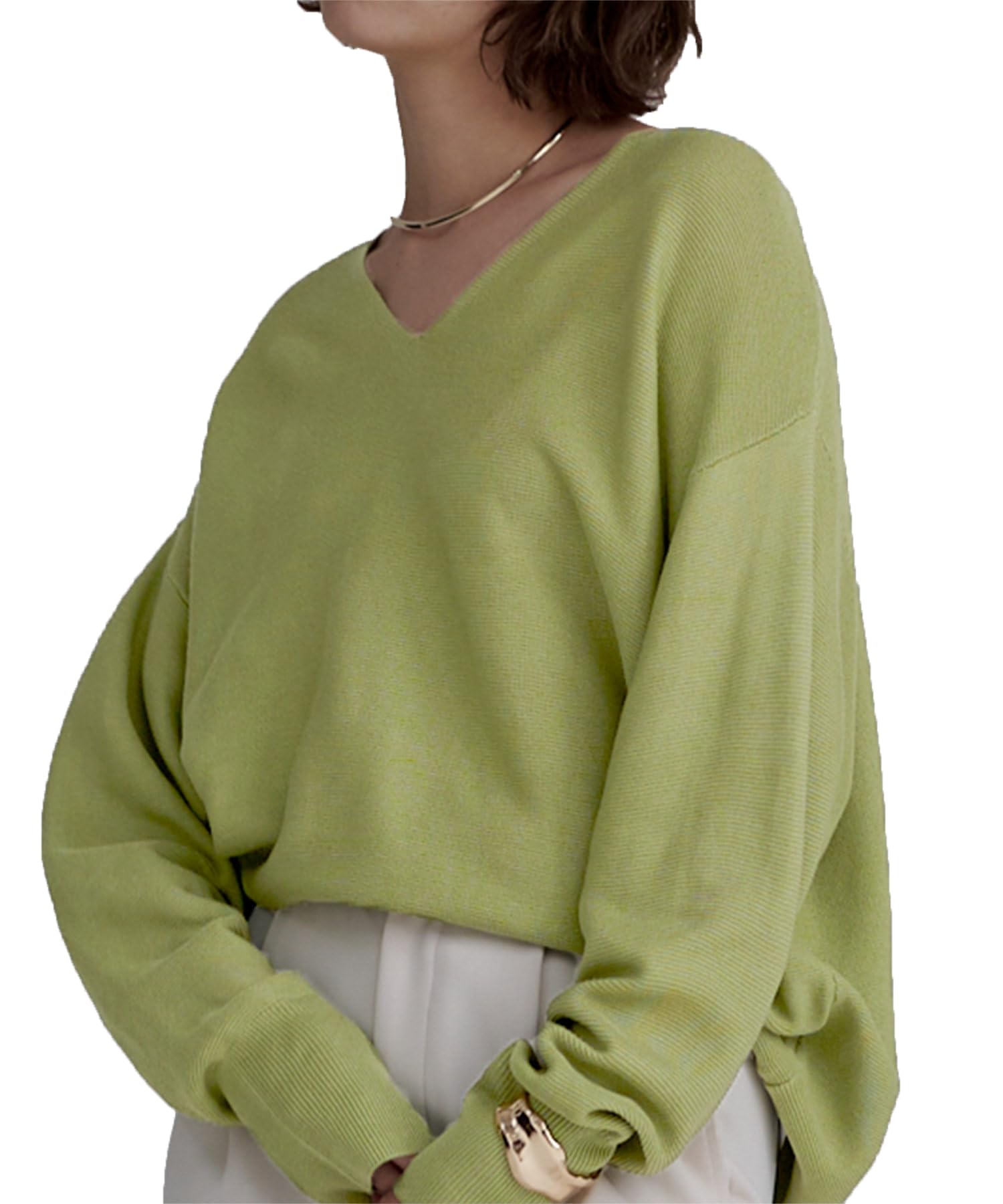 

Yours BCXN1515 Oversized Knit Size Small Women s V-Neck Top, Green,