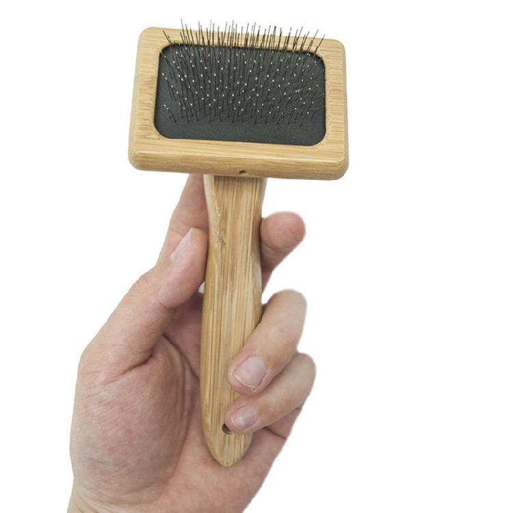Cats Brush Bamboo Wood Handle Dog Grooming Comb Gently Removes Loose Hair Tan