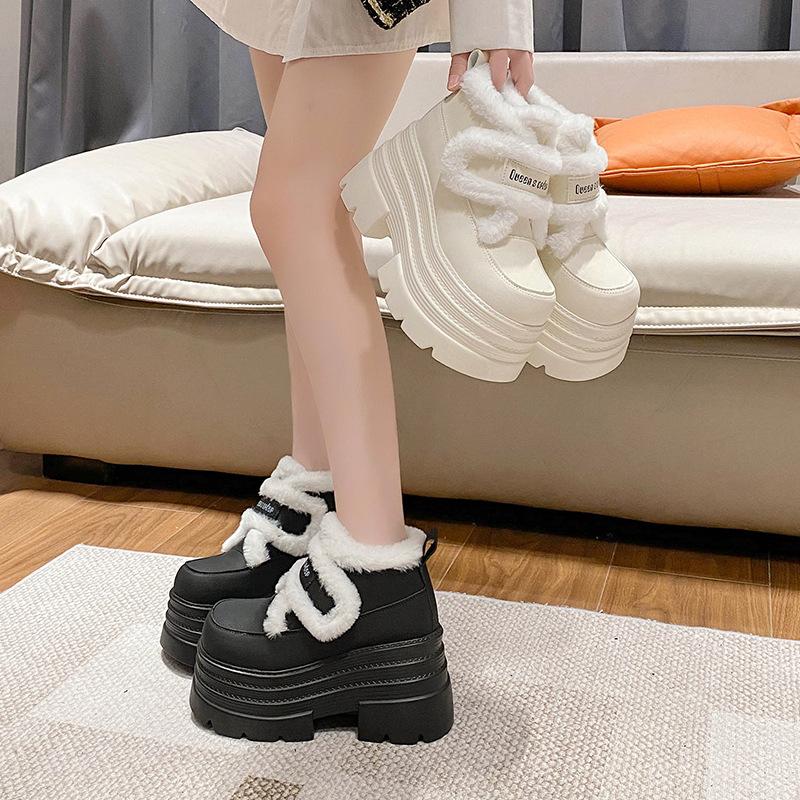 Women's Thick-soled Fashion a Footstool Winter Lightweight Warm Anti Cold Snow Boots Non-slip Casual Sneakers Cotton Boots Wool Shoes