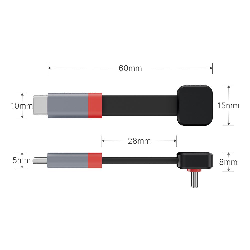 Câble d'extension FPC USB-C 60 mm à 90 degrés Alliage d'aluminium Double Blindage Mâle Femelle 10 Gbps Charge Rapide 3A Pliable Portable