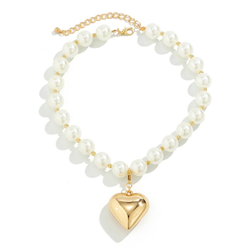 DIEZI Exaggerated CCB Heart Pendant Necklace Women Party Vintage Punk Fashion Pearl Beads Choker Statement Collar Neck Jewelry
