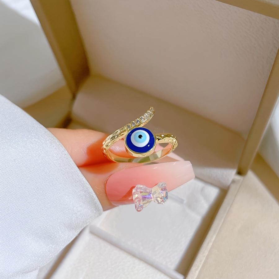 Y2K Punk Adjustable Ring, Copper Material with Synthetic Zirconia Mosaic, Fashion Eye Decoration for Party Music Festival Halloween Occasion