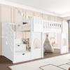 90 X 200 Cm Loft Bed with Storage Staircase and Window, White