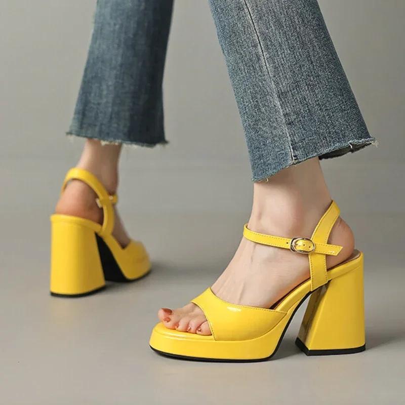 Fashion Luxury Leather Women's Sandals Sexy Slingbacks Chunky High Heels Ankle Strap Open Toe Summer Heeled Sandals Zapatos De Mujer
