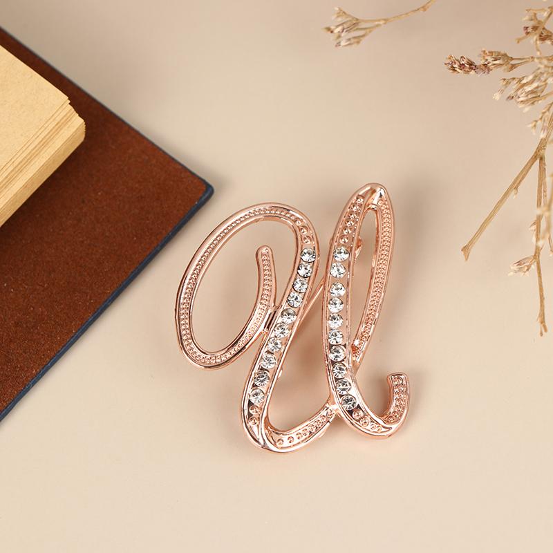 Women Luxury Letter Brooch Pins In Rose Gold Color   English Alphabet Pins Cute Jewelry Accessories Gift