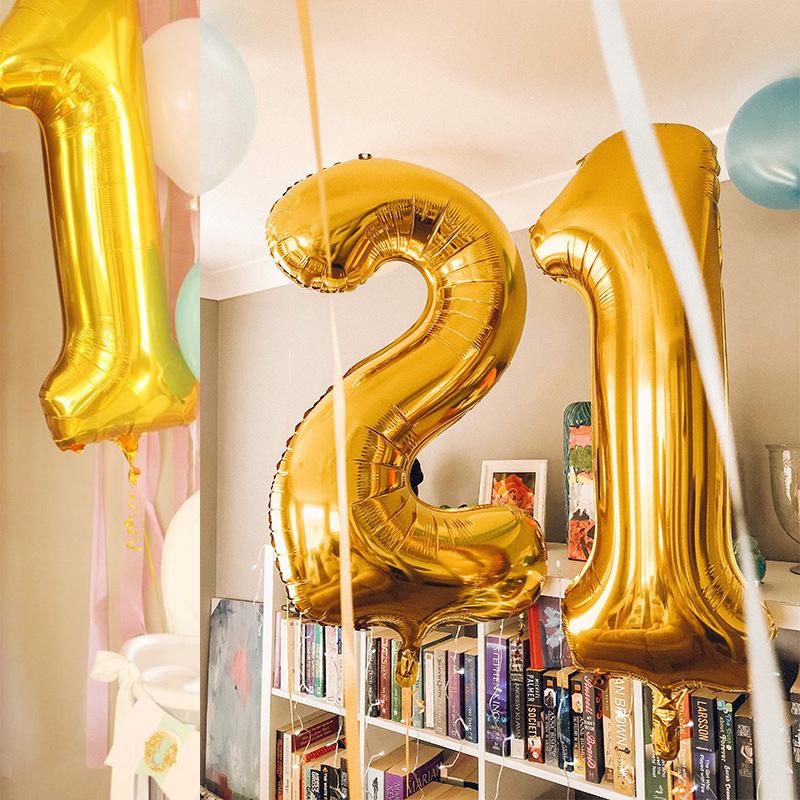 32-Inch Gold Number-Shaped Foil Balloons for Decorations
