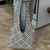 Knot Woven Tote Bag Stripe Summer Beach Pouch Portable Knitted Shopping Bag  Beach