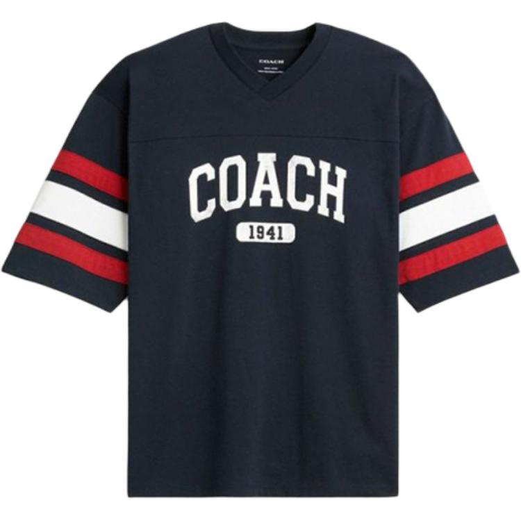 Coach Ss25 Cotton Printed V-Neck Outdoor Sports Short Sleeve T-Shirt Men T-Shirts Dark-Blue CY572-VIN
