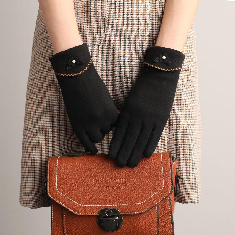 Autumn Winter New Women Keep Warm Touch Screen Thin Fleece Windproof Elasticity Gloves Elegant Female Retouch Bowknot Simple