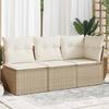 Vidaxl Garden Sofa With Cushions, 3-Seater, Beige, Poly Rattan