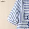 ZANZEA Women Casual Round Neck Half Sleeve Print Stripe Blouse
