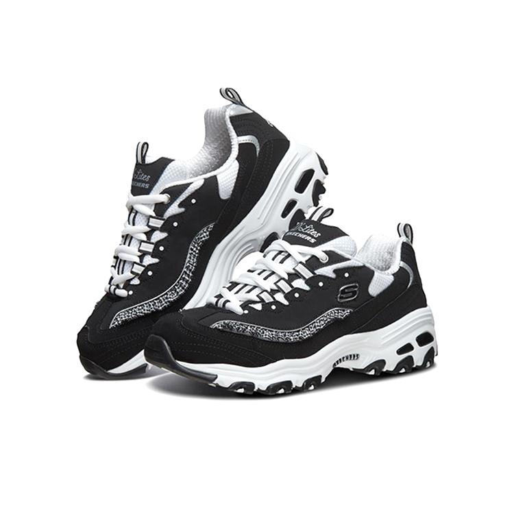 Skechers DLites 1.0 Mesh Fabric Classic Versatile Shock Absorbing Durable Breathable Low Top Casual Shoes Women Sneakers Black 13090-BKW