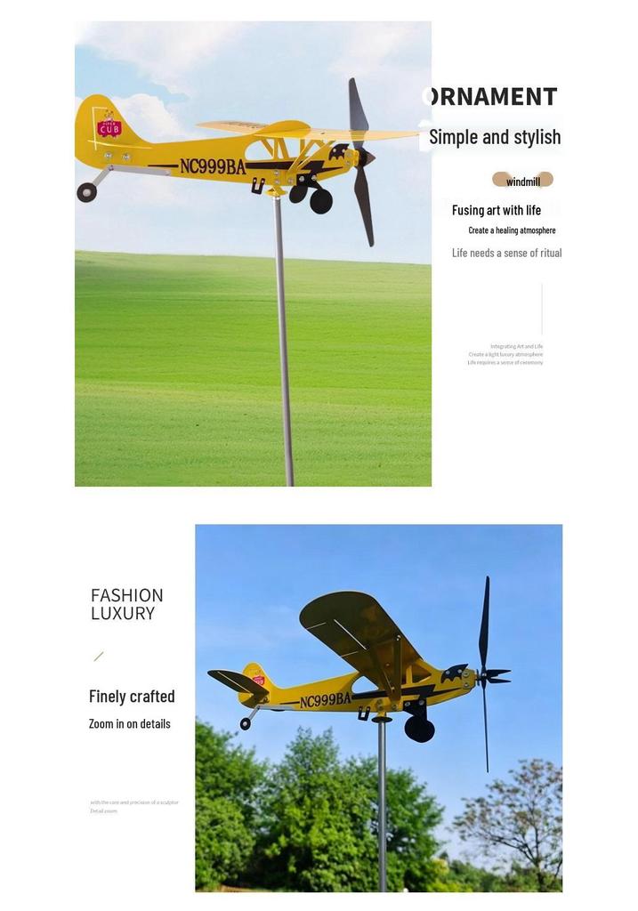 Pastoral Courtyard Windmill: Rotating Airplane Weather Vane Outdoor Ground Decor