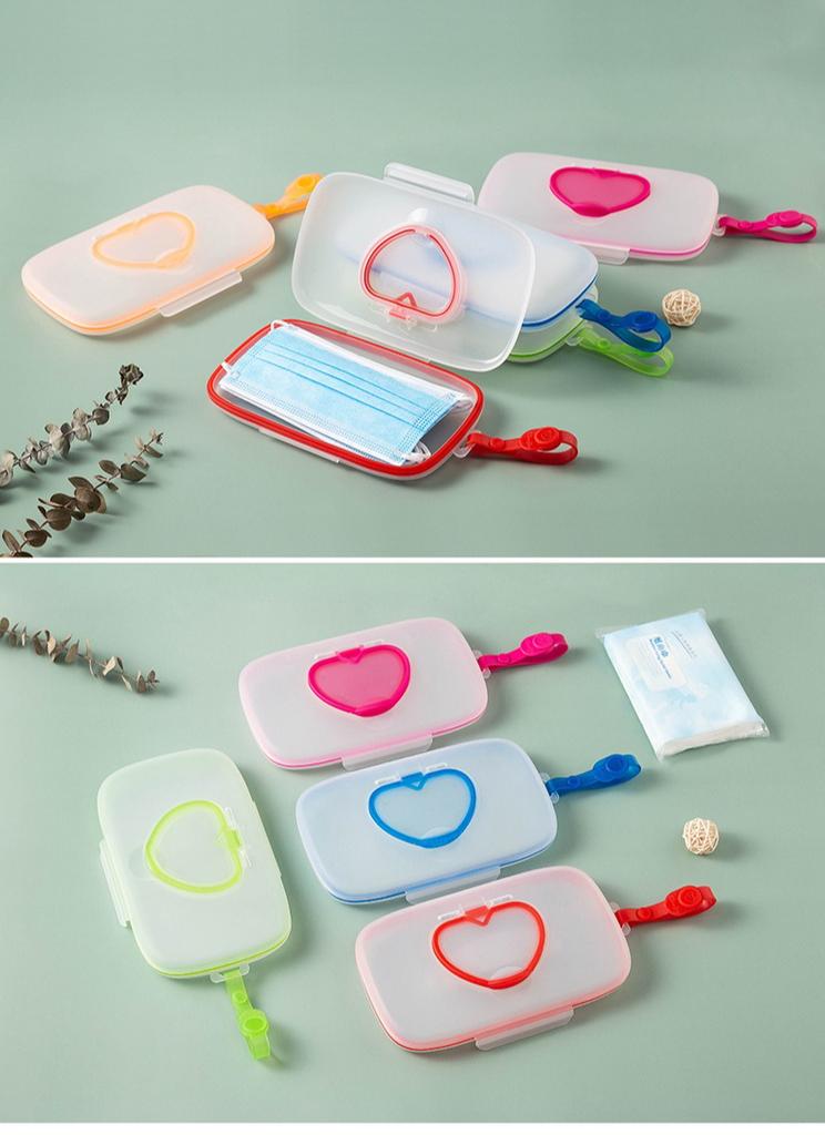 Portable Wet Wipes Dispenser with Heart-Shaped Clear Lid & Ergonomic Handle - Compact Travel Storage Box for Face Masks