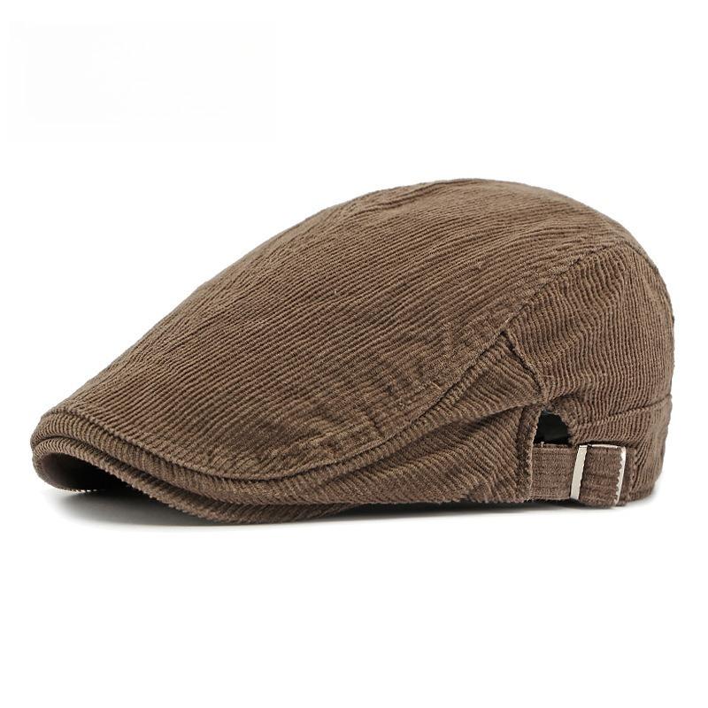 Unisex Reversible Corduroy Flat Cap Autumn Winter Warm Ivy Cap Dual Wear Retro British Beret Cabbie Hat Duckbill Cap
