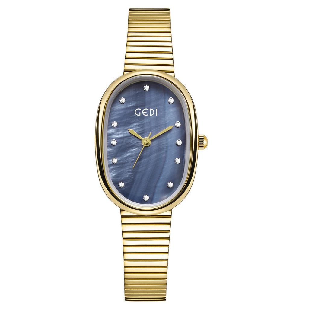 

Womens Elegant Oval Watch With Quartz Movement For Formal Wear GoldBlue