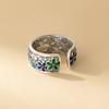 New Chinese Ethnic Floral Open Ring Enamel Colorful Vintage Heavy Duty Adjustable Size Casual Everyday Dainty Minimalist Personalized Female Jewelry