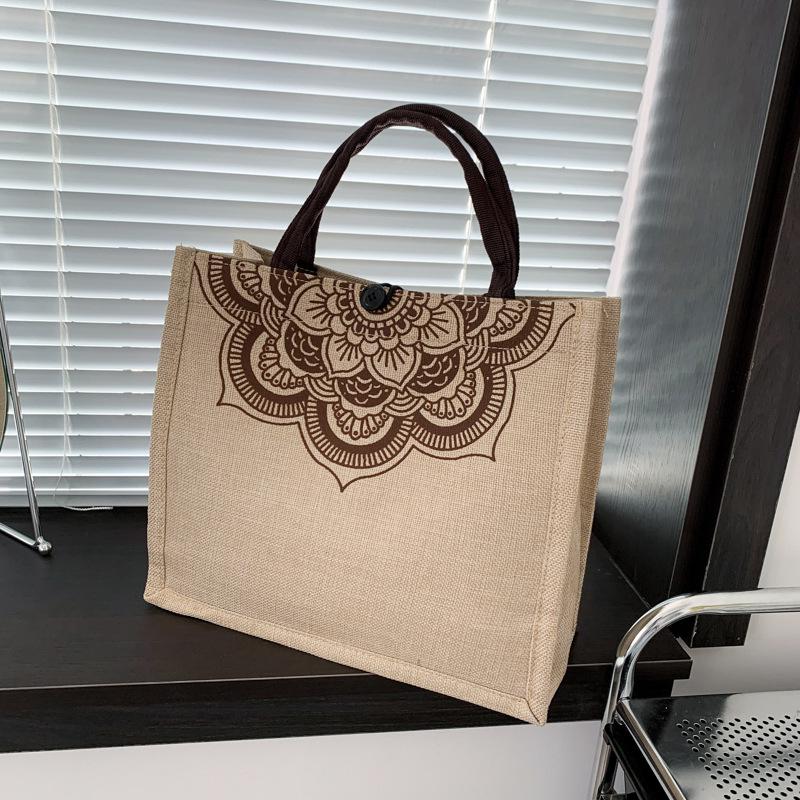 Large Capacity Linen Ethnic Tote Bag for Women - Fashionable Shoulder Handbag for Moms & Students