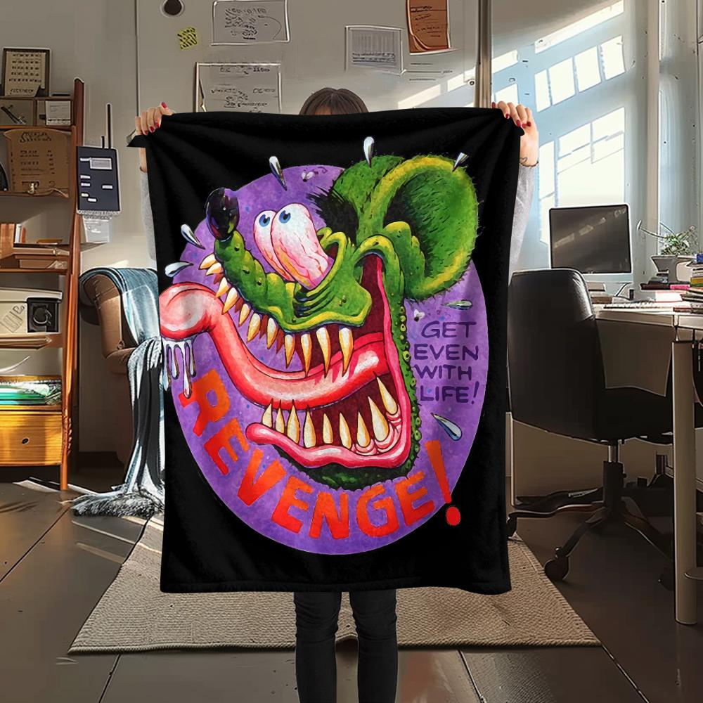 1PC Rat Fink Print Flannel Blanket, High Quality All Seasons, Home Decor, Warmth and Comfort, Perfect for Christmas Gifts