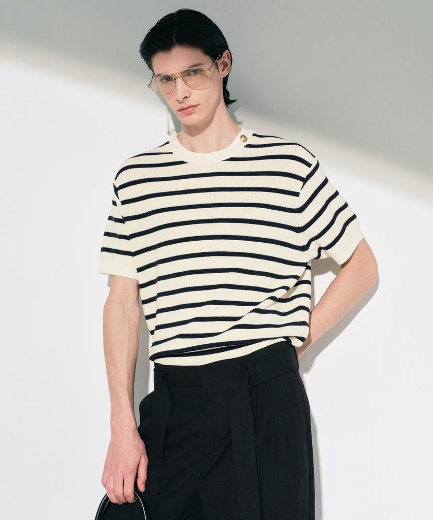Tienjiti Striped Button Knit (Ivory) Tnsw6E205I2