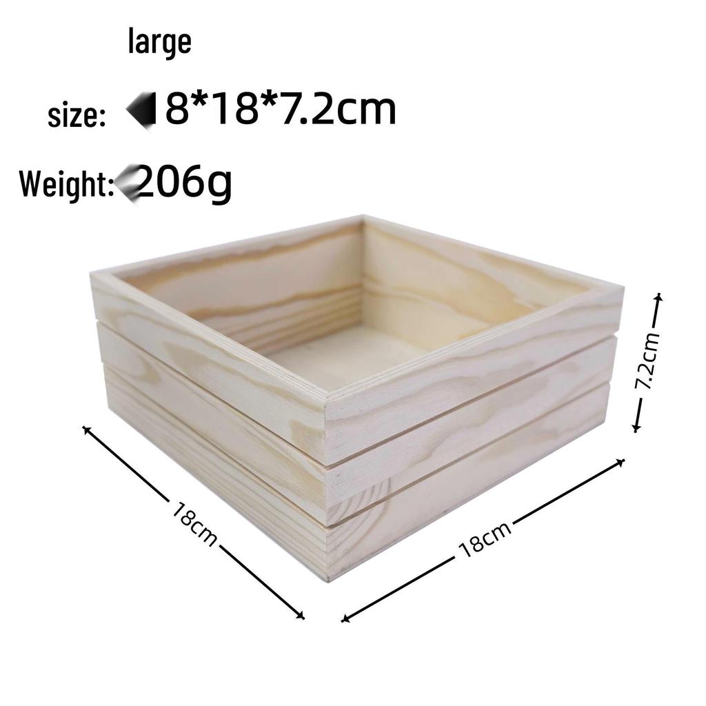 Solid Wood Square Lidless Storage Box - Multipurpose Wedding Party Favor, Single Layer.
