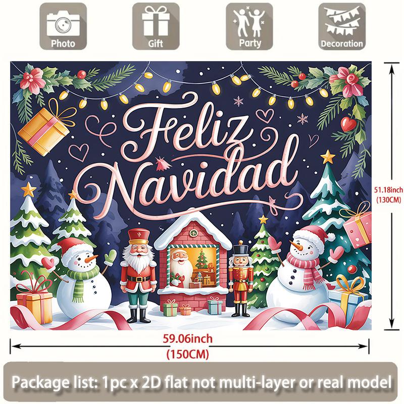 Piano 2D, 1 pezzo Banner di Natale Feliz Navidad, Tessuto per sfondo fotografico Merry Christmas, Tessuto per sfondo di Natale