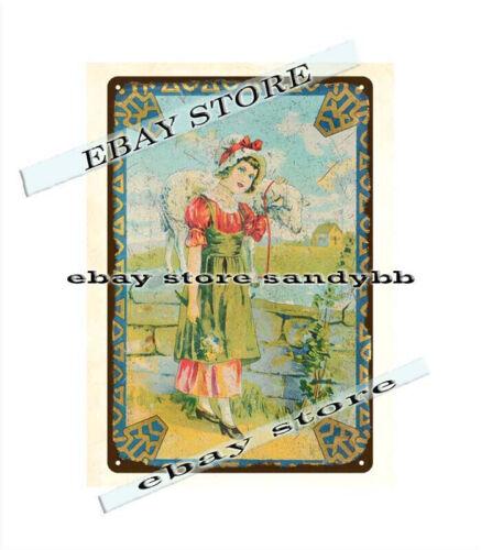 

TIN TEA farm girl sheep childhood toy metal tin sign metal wall artAluminum 20x30cm（7.8x11.8inch）
