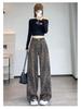 Damen Retro Leopard Print Weitbeinjeans - Petite Herbst/Winter Locker Geschnitten