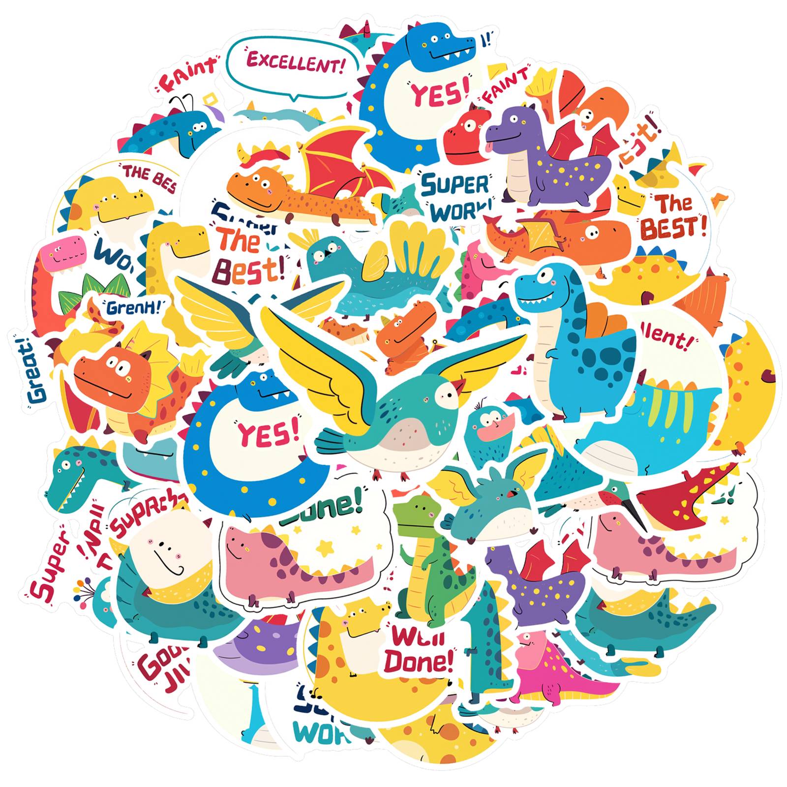 

35pcs Cartoon Compliments Stickers Cute Dinosaur Teacher Reward Stickers Stickers For Notebook Luggage Mobile Phone Cup