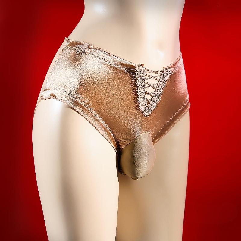 Men'S Sexy Underwear Sissy Lingerie Panties Mesh Satin Breathable Sheath Bullet Separation Pouch Briefs Transparent Underpants