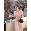 Elegantes koreanisches Herbst-Damen-Set: Kleid mit hohem Bund, Schleife und langen Ärmeln mit Nischen-Design-Gefühl
