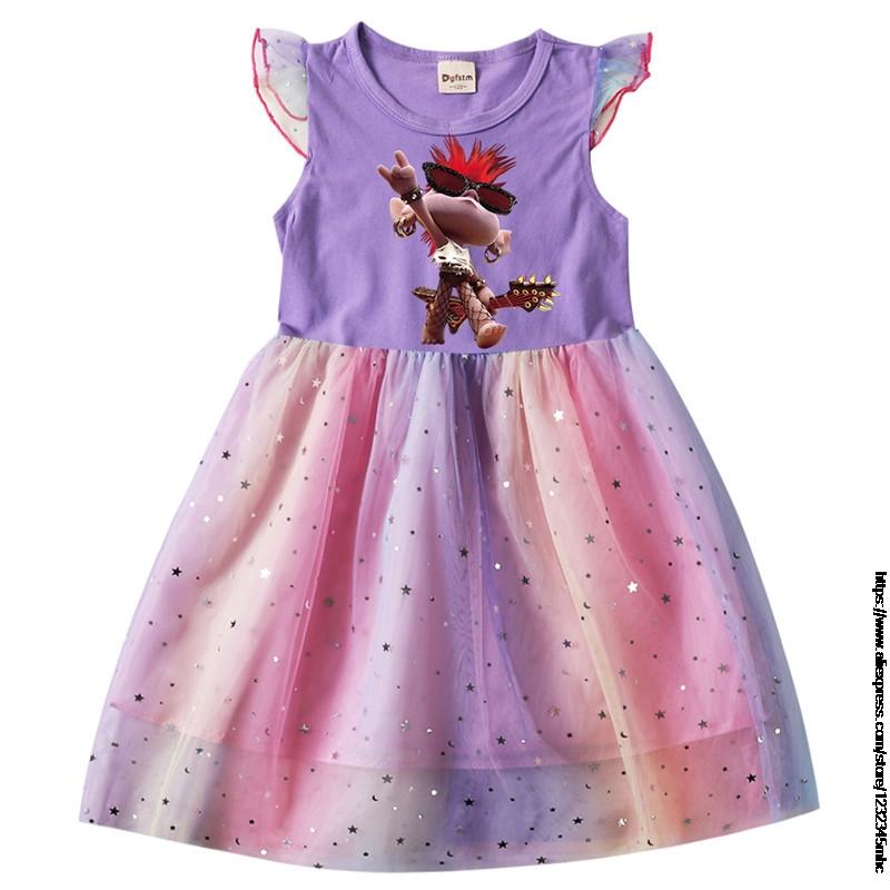 Children Cosplay Costume Trolls 2 Birthday Party Tutu Dress for Girls Sequin Top Pastel Clothing Kids Pink Vestidos 2 To 10 Year