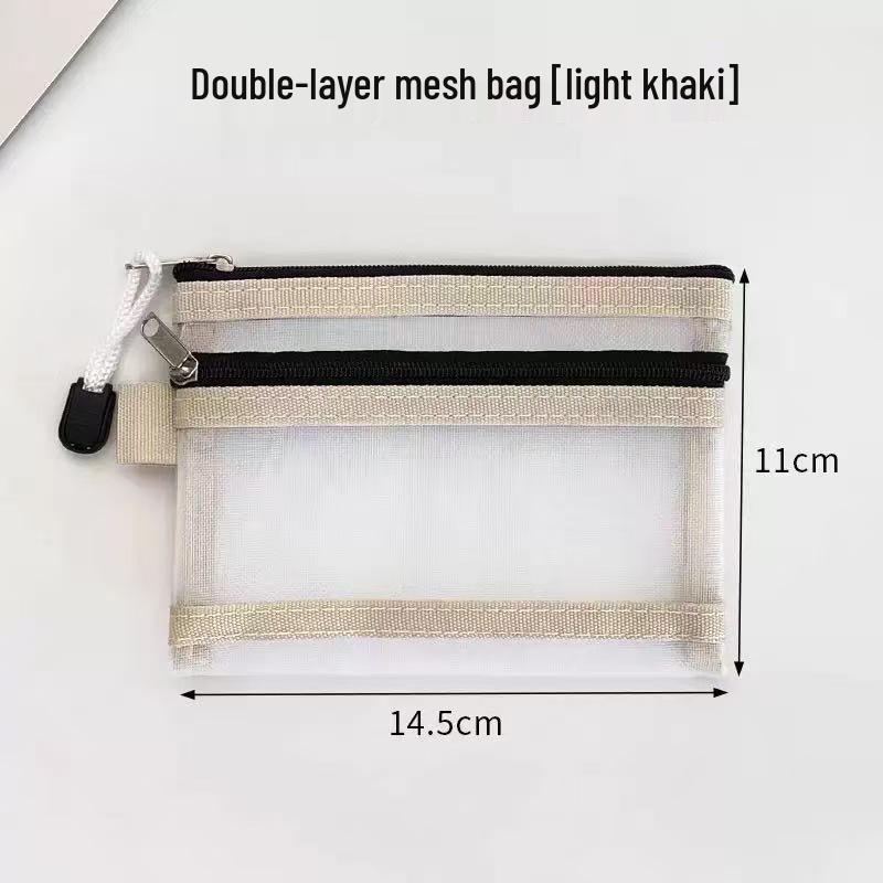 Double-Layer Card Holder & Document Storage Bag: Portable License Pouch with Zipper and Mesh for Passport & Household Registration Book