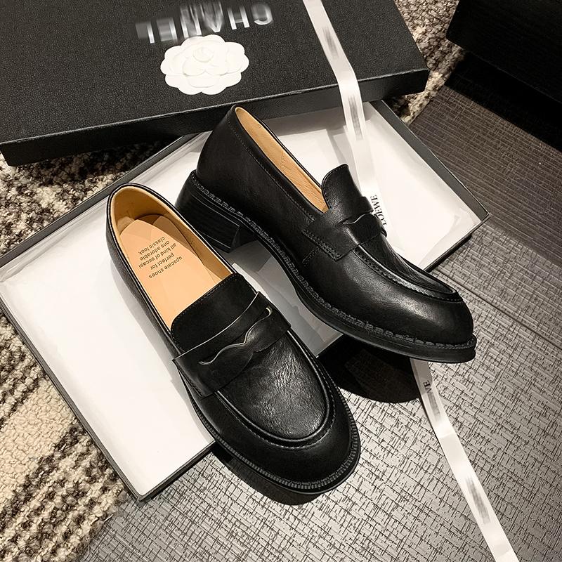 Nové dámské mokasíny penny z pravé hovězí kůže s kulatou špičkou, silnou podrážkou a platformou, nazouvací, k uniformě JK, šaty, lodičky, ručně vyráběné, velikost 42