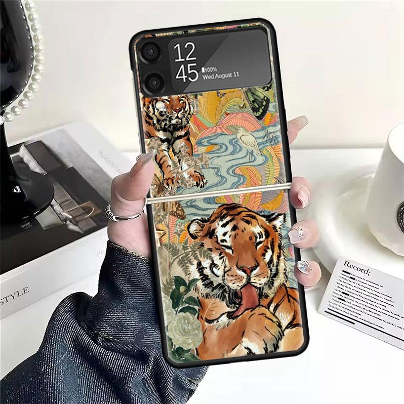 Superior Tiger Pattern Art Cases For Samsung Galaxy Z Flip 4 5 6 7 3 Z Flip7 Flip6 Flip4 Flip5 Flip3 5G Hard Shockproof Fundas C