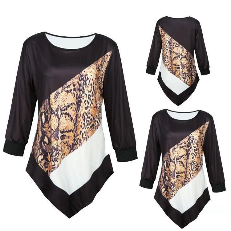 Sommer Neue Mode frauen Gedruckt Nähte Langarm T Shirt Damen Casual Plus Größe Tops S-5XL