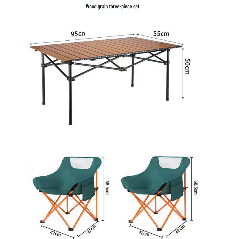 Portable Outdoor Folding Table & Moon Chair Set - Complete Camping & BBQ Gear