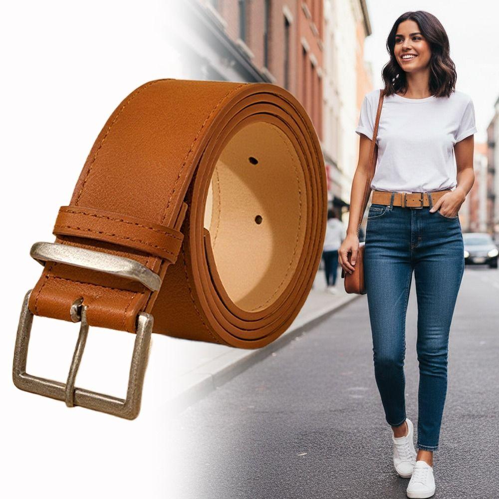 Casual Suede Leather Belt Pin Buckle Waistband Versatile Thin Waist Belt  For Women
