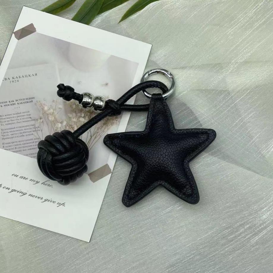 Colorful Five-pointed Star Cotton Woven Rope Leather Pendant New Star Woven Ball Bag Pendant Keychain Creative Small Accessories