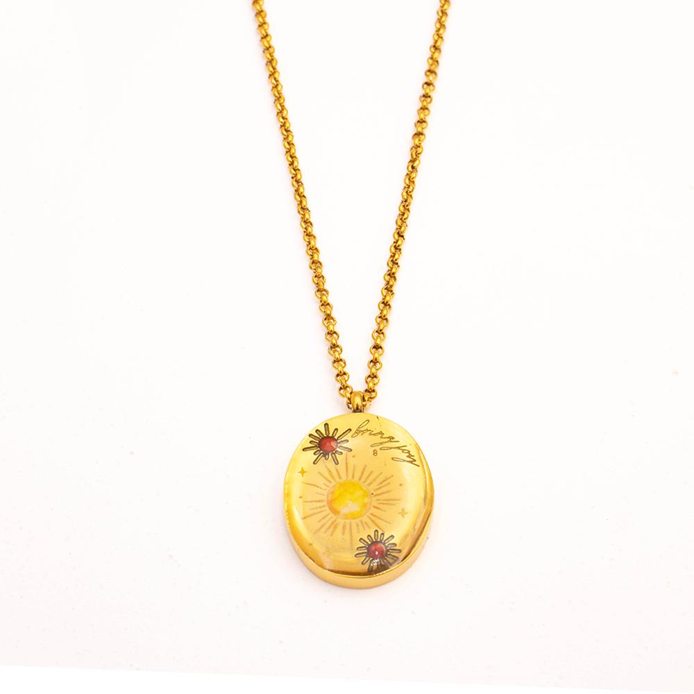 Minimalism Style Gold Color Titanium Steel Round Pendant Bead Chain Necklace Unisex Jewelry Accessories