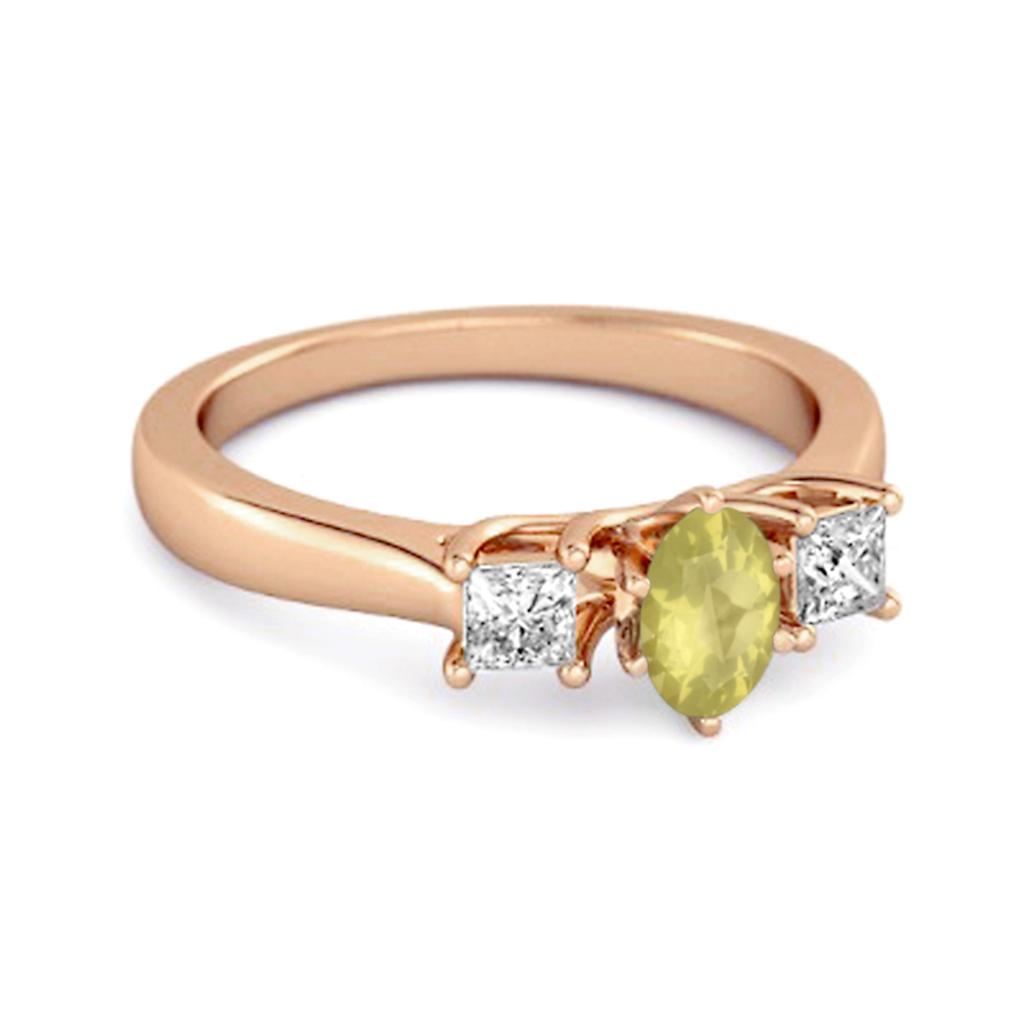 Lemon Quartz Elegant Three Stone Ring - 925 Sterling Silver Rose Gold Vermeil